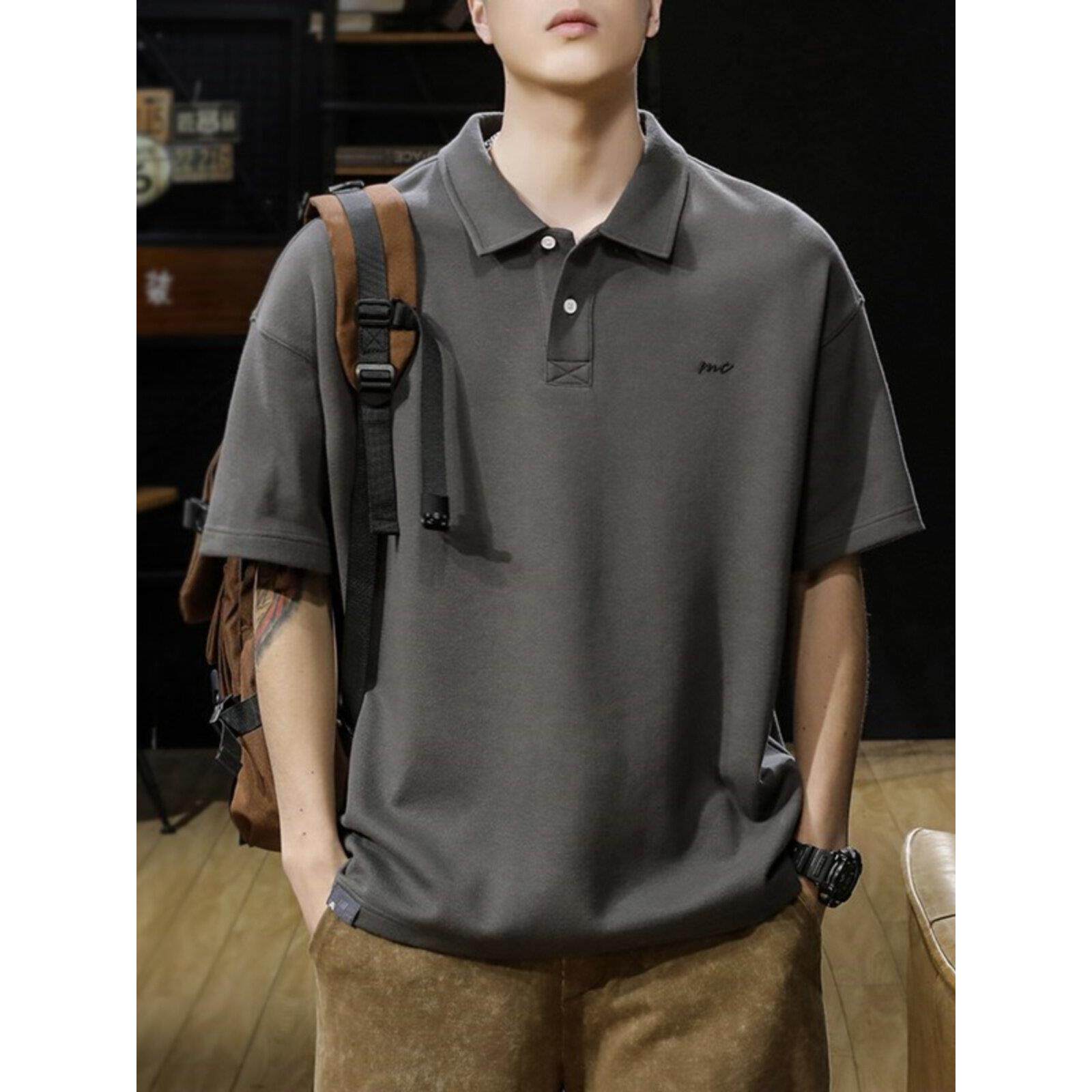 it neith BIAS美式覆古重磅短袖POLO衫男夏季宽松大码基础百搭T恤