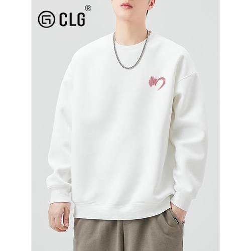 香港Clg时尚品牌简单印花港式休闲运动衫男士秋冬天鹅绒多用途圆