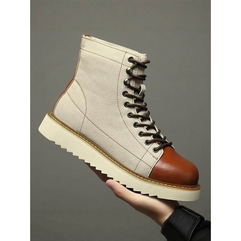 欧洲组男鞋真皮马丁靴男款2025高帮阿美咔叽靴子男加绒高级感短靴