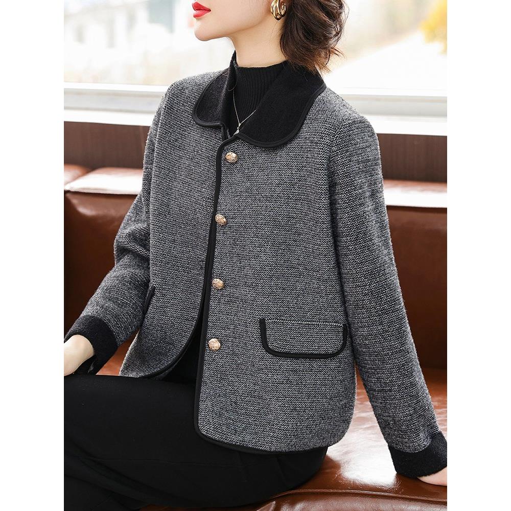 CVY中年妈妈外套女2025秋冬款时尚洋气短款中老年小香风毛呢上衣