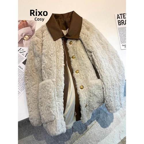 RIXO COSY小香风羊羔毛宽松加厚外套女高级感保暖加绒棉服潮
