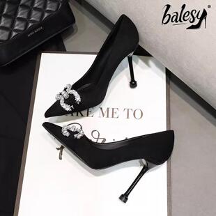 英国真皮细跟高跟鞋女2025新款冬季黑色尖头百搭单鞋子时尚高跟鞋