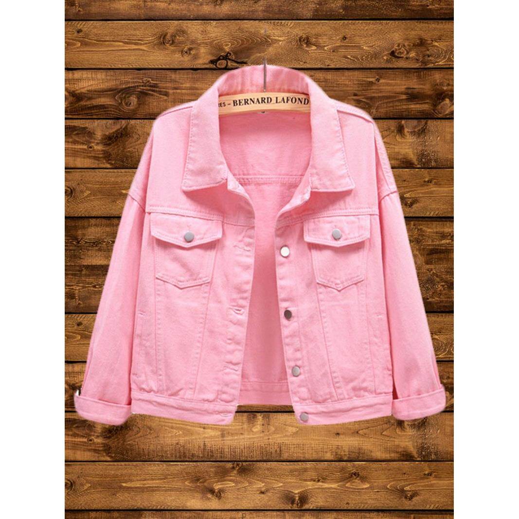 韩国粉红色牛仔外套女春秋新款宽松休闲短款上衣小个子大码夹克潮