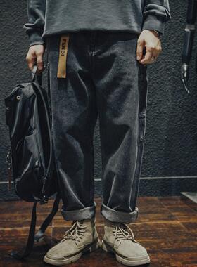 爆款~潮牌it neith BIAS黑色直筒工装牛仔裤男秋冬季大码胖子百搭