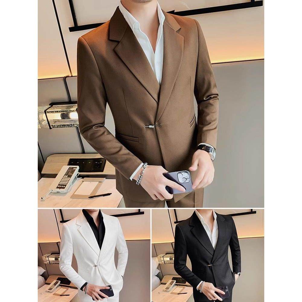 LL男装西装外套男休闲高级感春秋英伦风修身2024新款商务西服套装