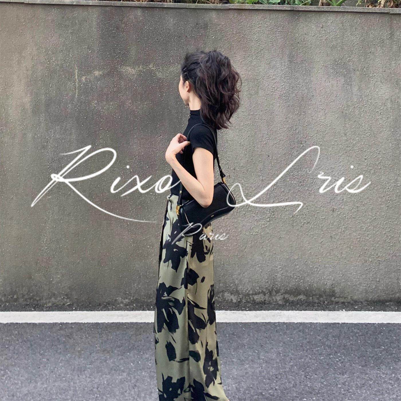 RIXO LRIS法式设计感黑色短袖套装女夏休闲气质国风半身裙两件套