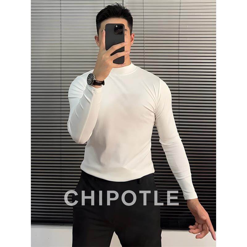 韩国CHIPOTLE高级感弹力长袖t恤男士2025秋季修身纯棉打底衫上衣