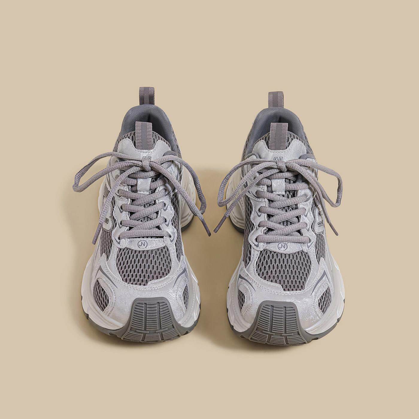 Y DUAN 2025秋季新款厚底灰色拼接老爹鞋女运动透气做旧重工鞋撑