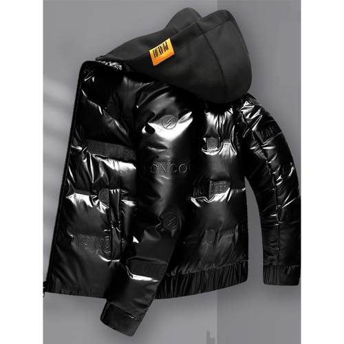 IT ins潮牌亮面连帽羽绒服男士冬季免洗可拆卸卫衣帽宽松短款外套