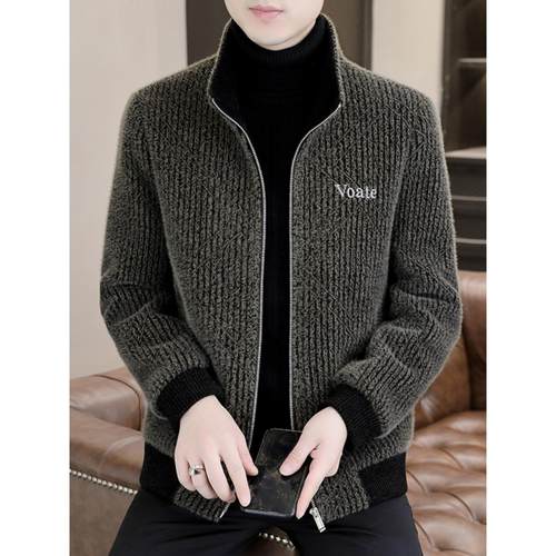 高端毛呢外套男冬季新款潮牌休闲立领男士加厚大码貂绒刺绣夹克潮