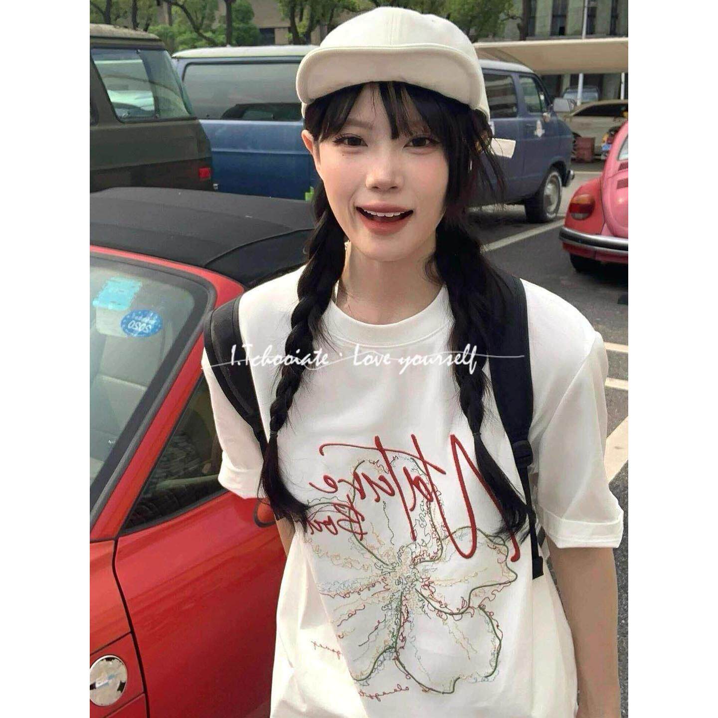 I.Tchooiate纯棉白色短袖T恤女2026夏款宽松休闲慵懒风半袖上衣潮