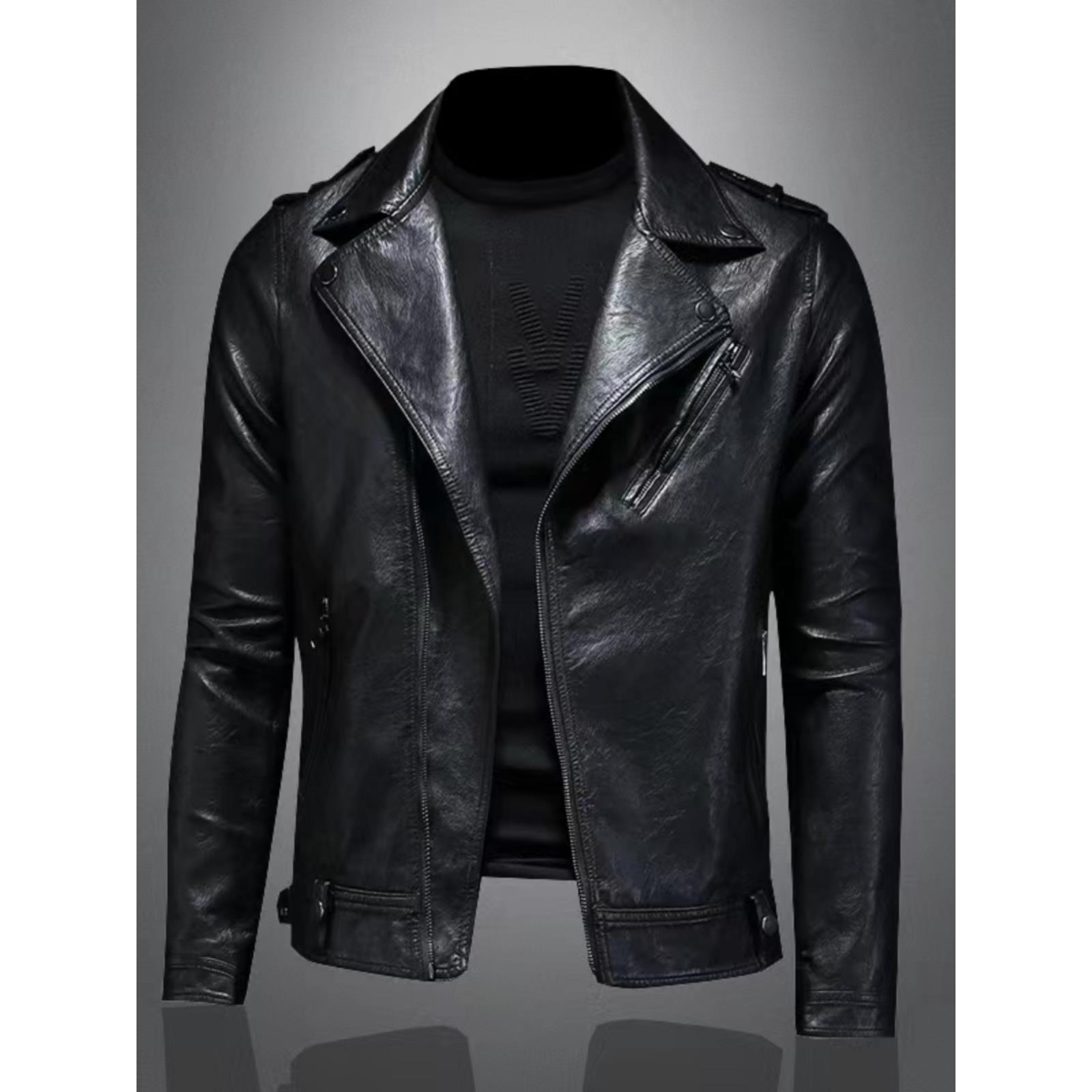 欧洲站夹克外套男软皮个性翻领机车2025秋冬休闲修身潮牌哈雷皮衣