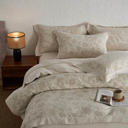 轻奢风A类母婴级120支棉麻提花四件套亲肤花边款床单被套床上用品