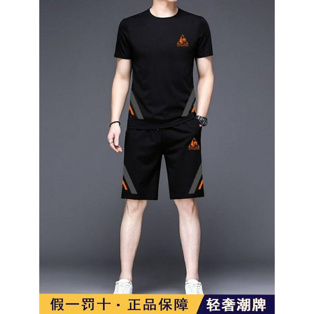 高端新款纯棉休闲套装男冰丝五分裤短袖短裤T恤夏季运动服一整套