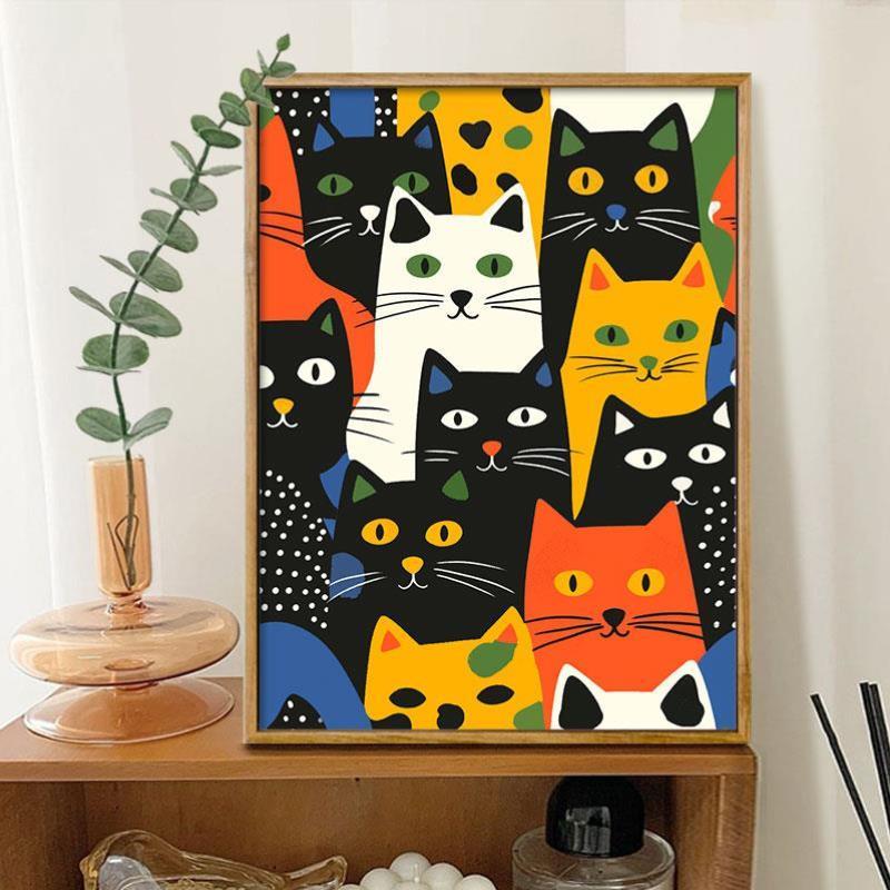 抽象艺术猫咪 diy数字油画卡通涂鸦填色油彩画丙烯装饰摆件挂画]图片