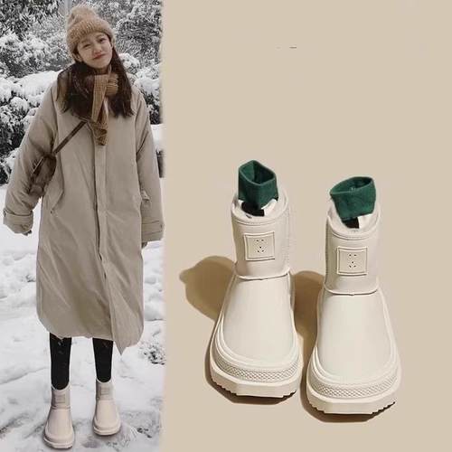 英国DHWA厚底插座雪地靴女款冬季皮毛一体东北加绒面包大棉鞋