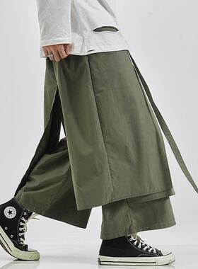 コーデュロイの潮牌夏季日系胖子大码九分裤子男宽松休闲裤直筒裤