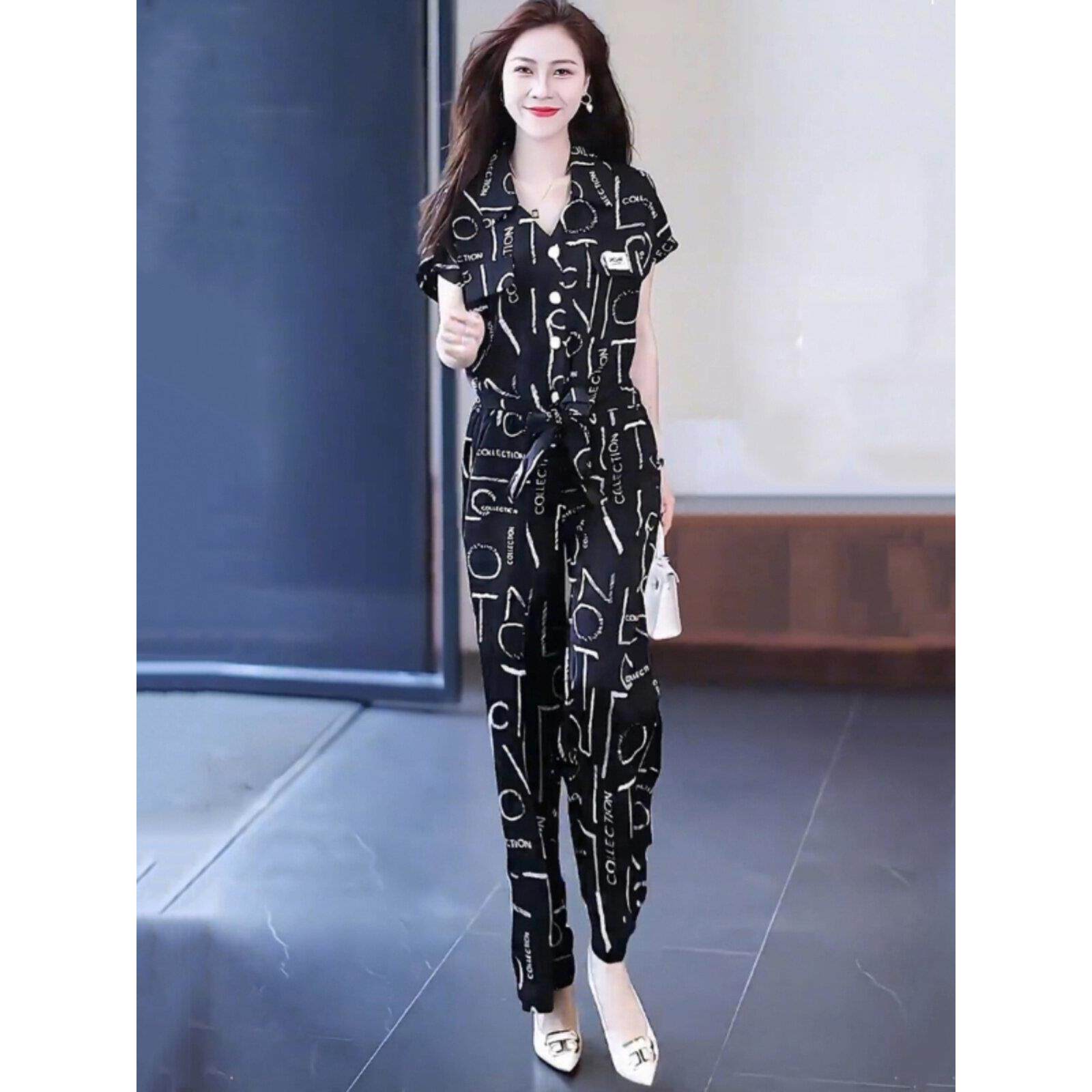 时尚休闲套装女2025夏季新款高级感减龄雪纺短袖阔腿裤运动两件套