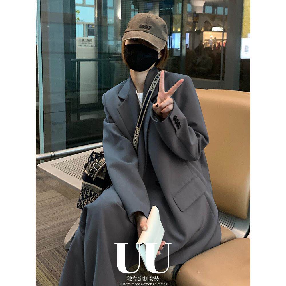 UU定制/灰色小西装外套女2025春新款小个子两件套高级感西服套装