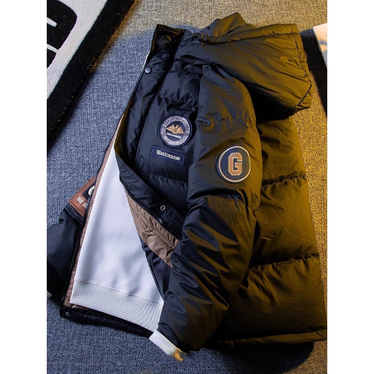 潮牌美式连帽工装羽绒棉服男冬季短款加厚保暖派克服棉衣男装外套