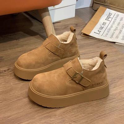 欧洲站真皮增高厚底勃肯鞋女冬季2024新款加绒加厚保暖棉鞋雪地靴