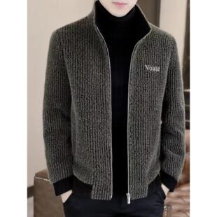 刺绣毛呢外套男短款秋冬季韩版潮流休闲立领男士大码加厚貂绒大衣