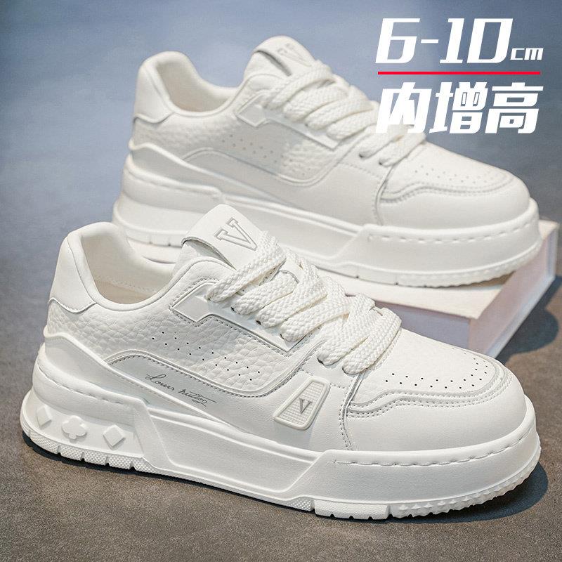 男鞋春季新款百搭运动休闲板鞋隐形内增高10cm厚底皮面小白潮鞋子