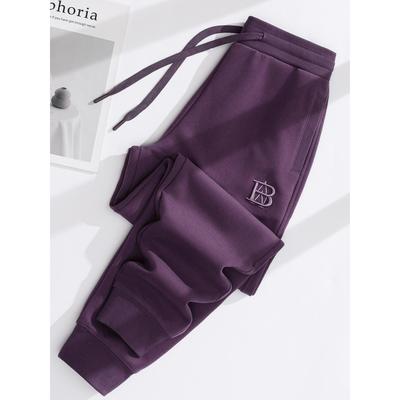 法国Rouje Dsyle紫色运动裤女秋冬加绒加厚卫裤束脚裤子显瘦女裤