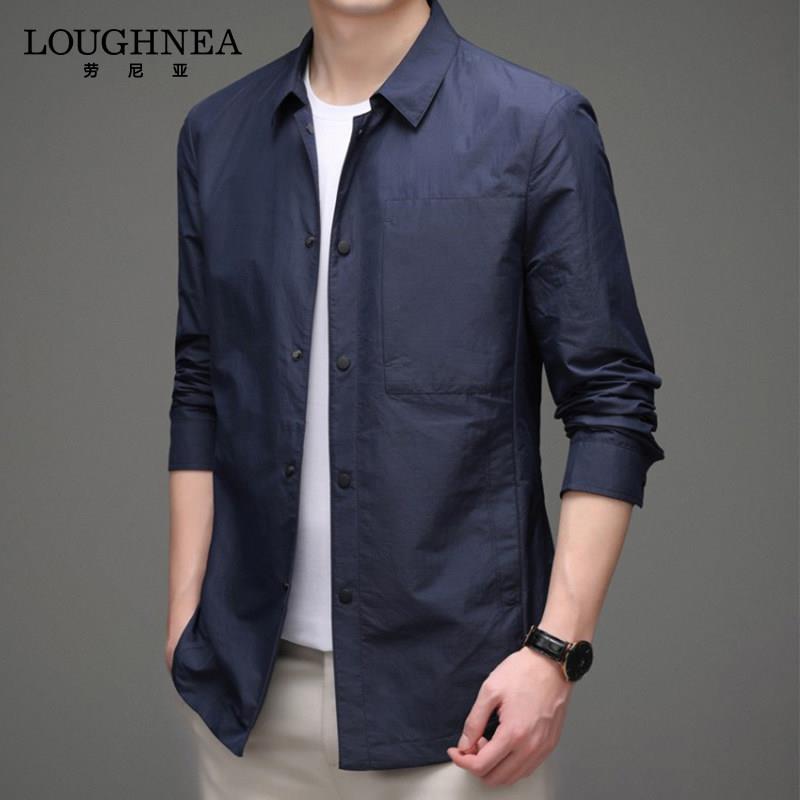 LOUGHNEA高档薄款休闲夹克外套男春夏新款防晒上衣商务翻领茄克衫
