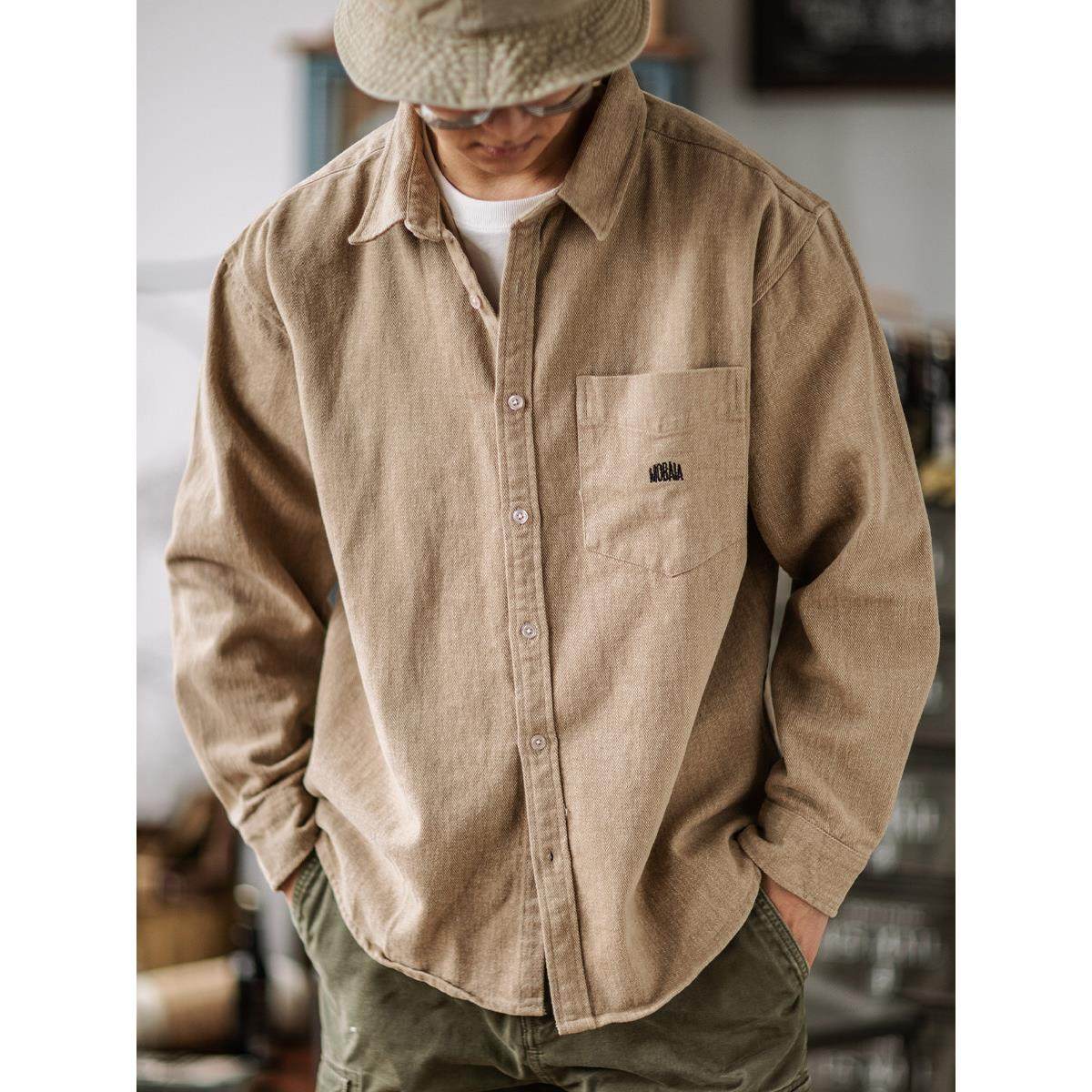 【日系覆古】Ander Jurnal全棉磨毛厚宽松工装衬衫纯色长袖衬衣男,男装,秀禾服,淘宝优惠券,粉丝福利购,淘宝优惠卷