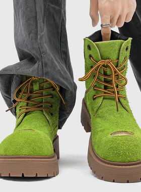 【意大利&奢品】小众设计感大头马丁靴男厚底英伦风短靴绿色高级