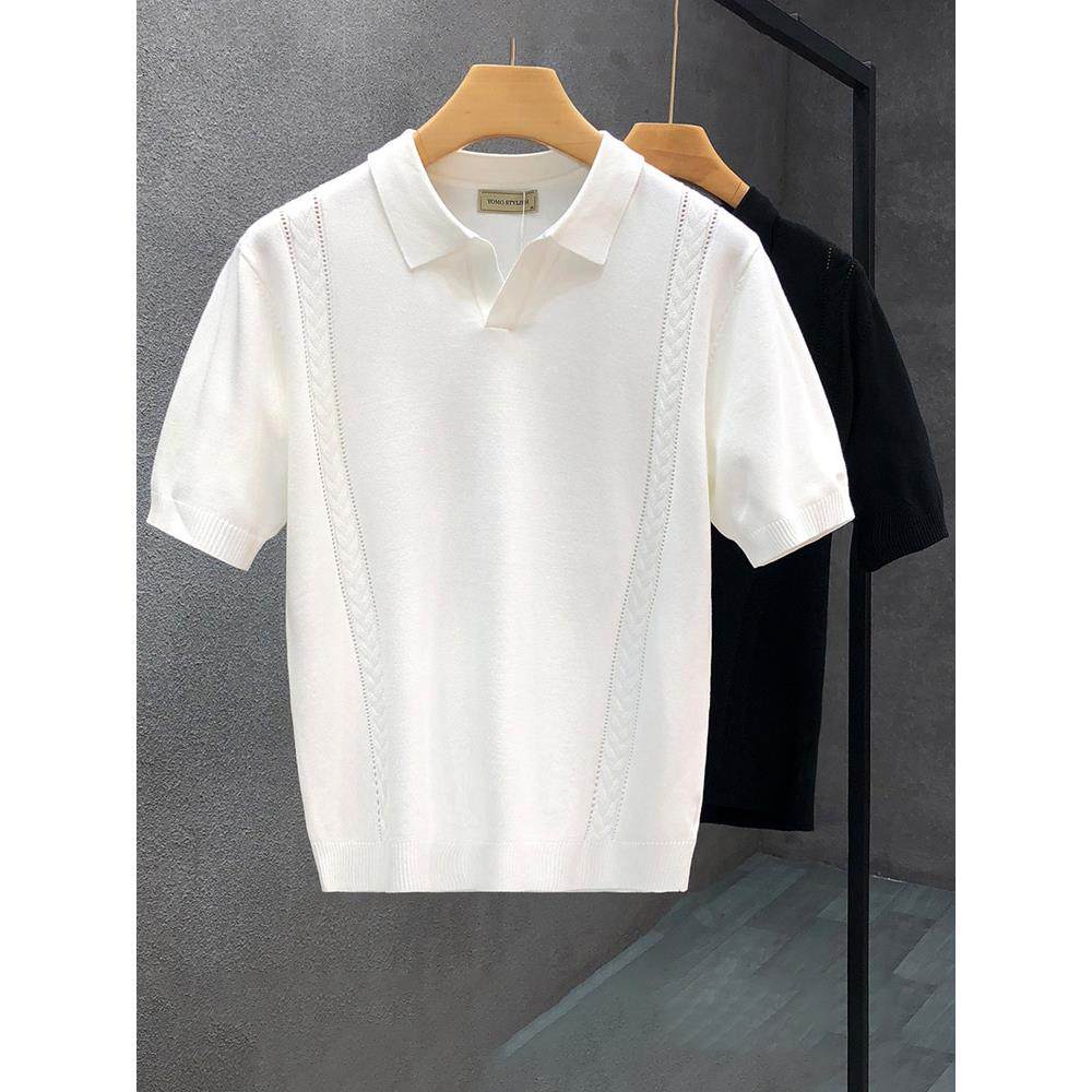 法式『设计风』一眼就爱上！翻领短袖薄款冰丝透气半袖针织衫男