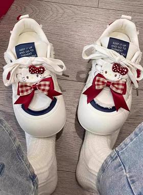 Next Road英国联名Kitty丑萌大头小白鞋女2025厚底板鞋百搭面包鞋