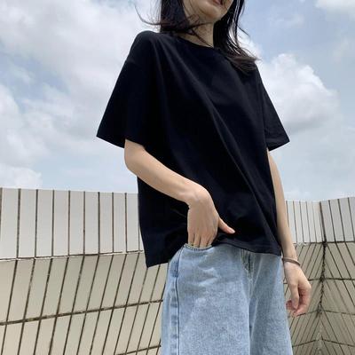 白色T恤女短袖2025年新款春季宽松纯黑色T恤纯棉上衣半袖短款超火
