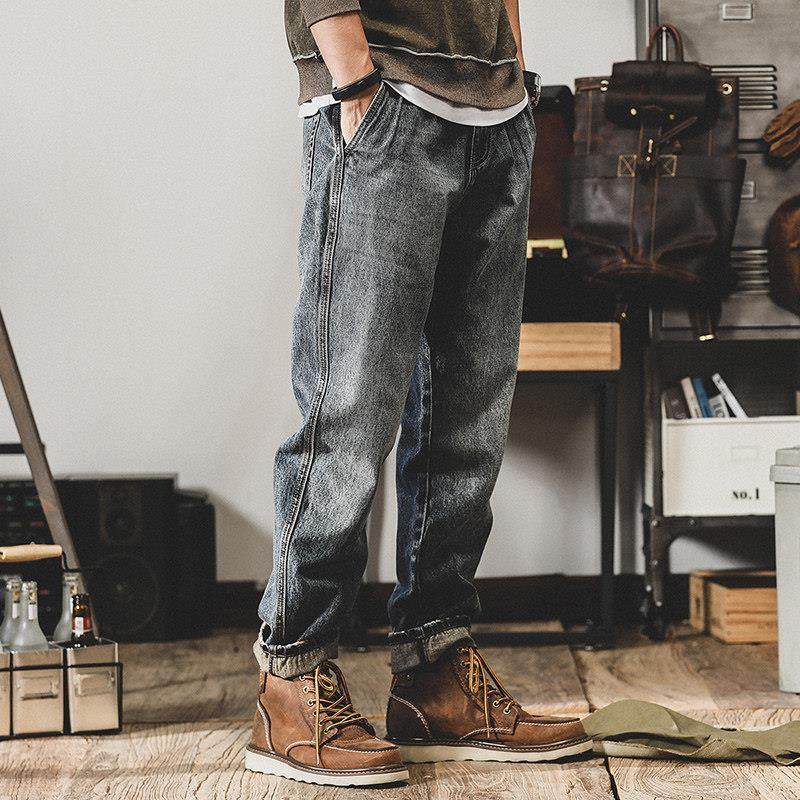 it neith BIAS潮牌做旧牛仔裤男秋冬ins宽松直筒韩版潮流百搭裤子