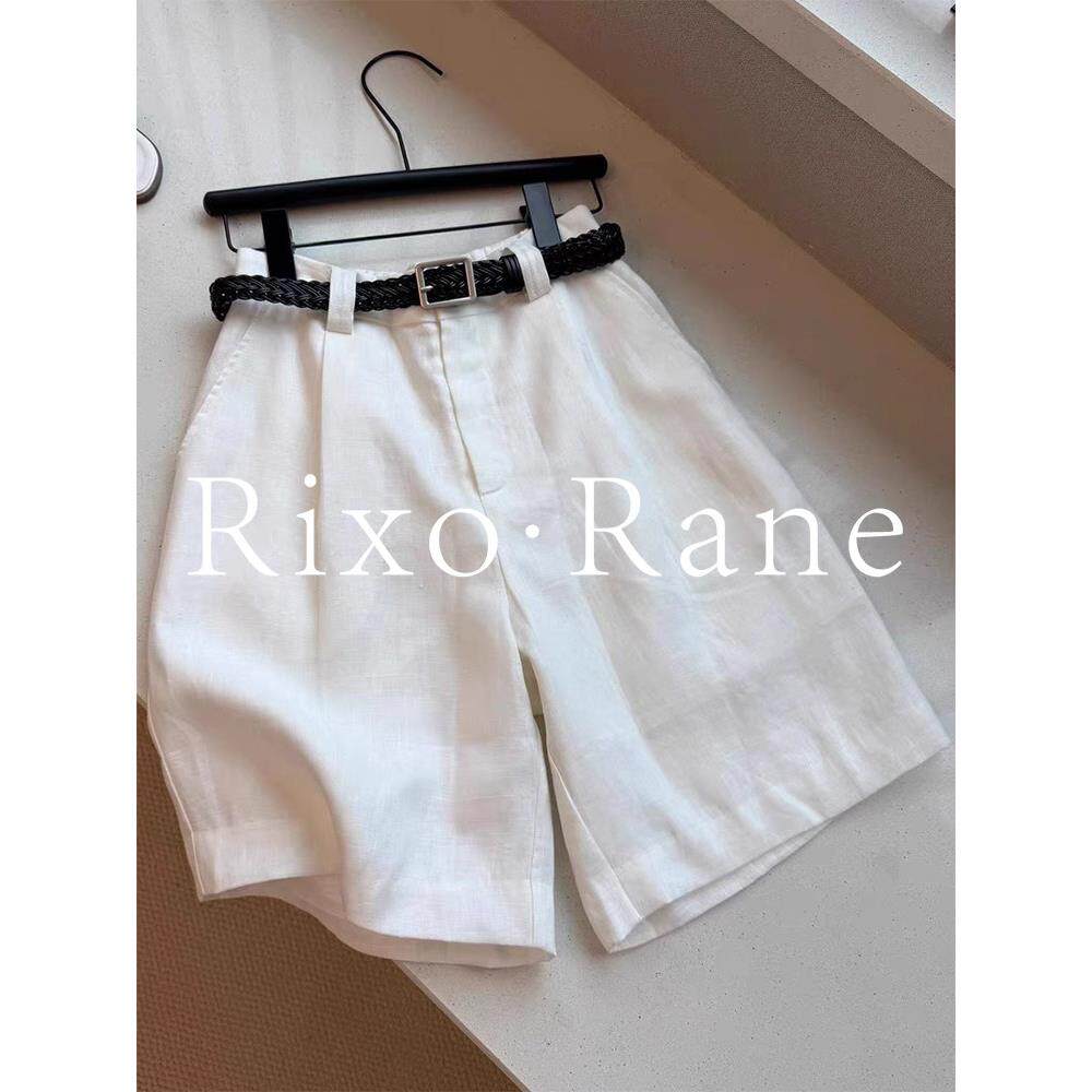 法国Rixo Rane 老钱风天丝亚麻白色五分裤女2025夏季休闲阔腿短裤