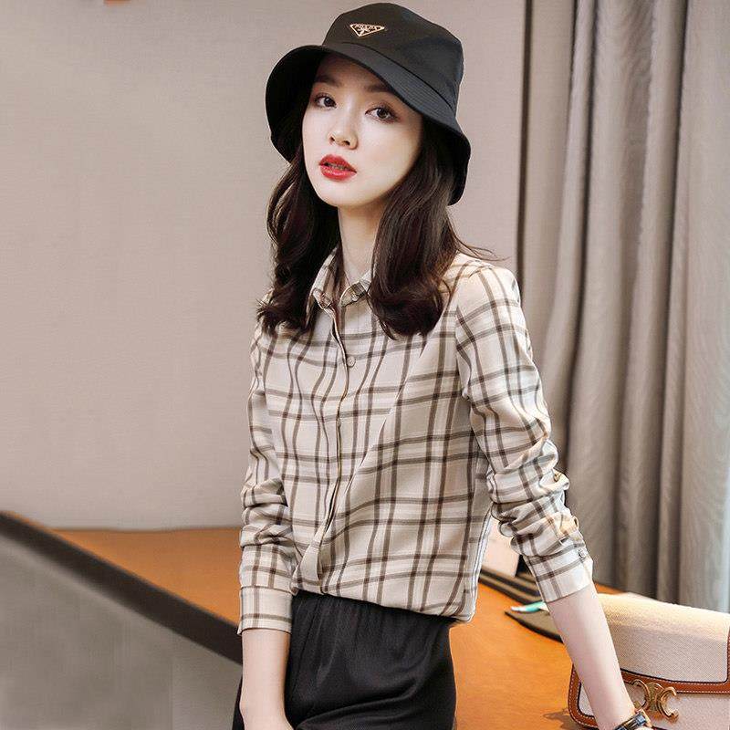 格子衬衫女设计感小众春秋2025年新款衬衣休闲时尚打底长袖上衣女