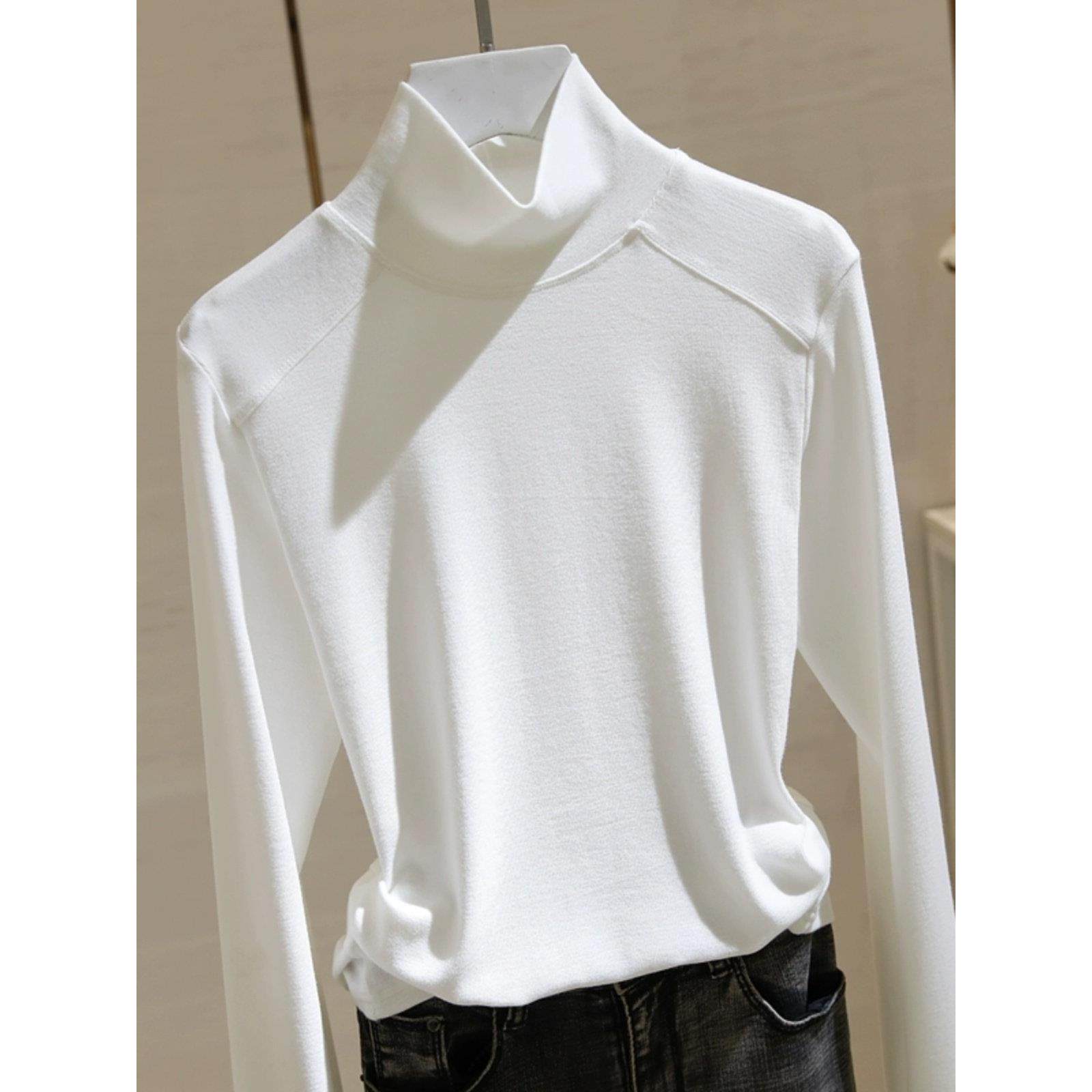 CULV白色高领打底衫女长袖春秋2025新款修身显瘦内搭洋气t恤上衣