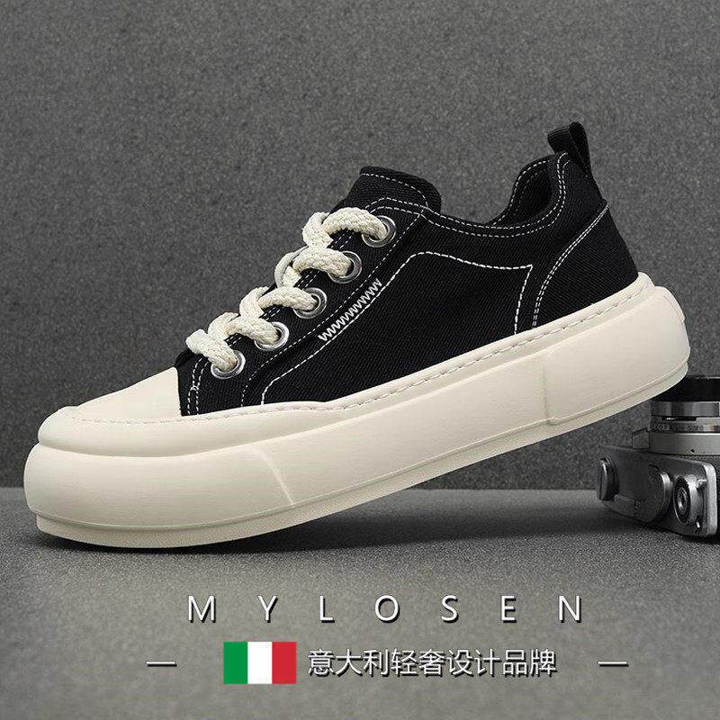 迈洛森男鞋夏季新款轻便软底潮流百搭厚底透气运动休闲帆布鞋男