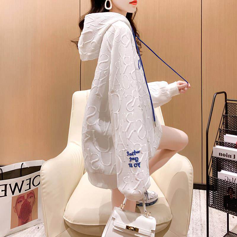 卫衣女春秋2025新款宽松慵懒连帽洋气中长款白色长袖大码外套上衣