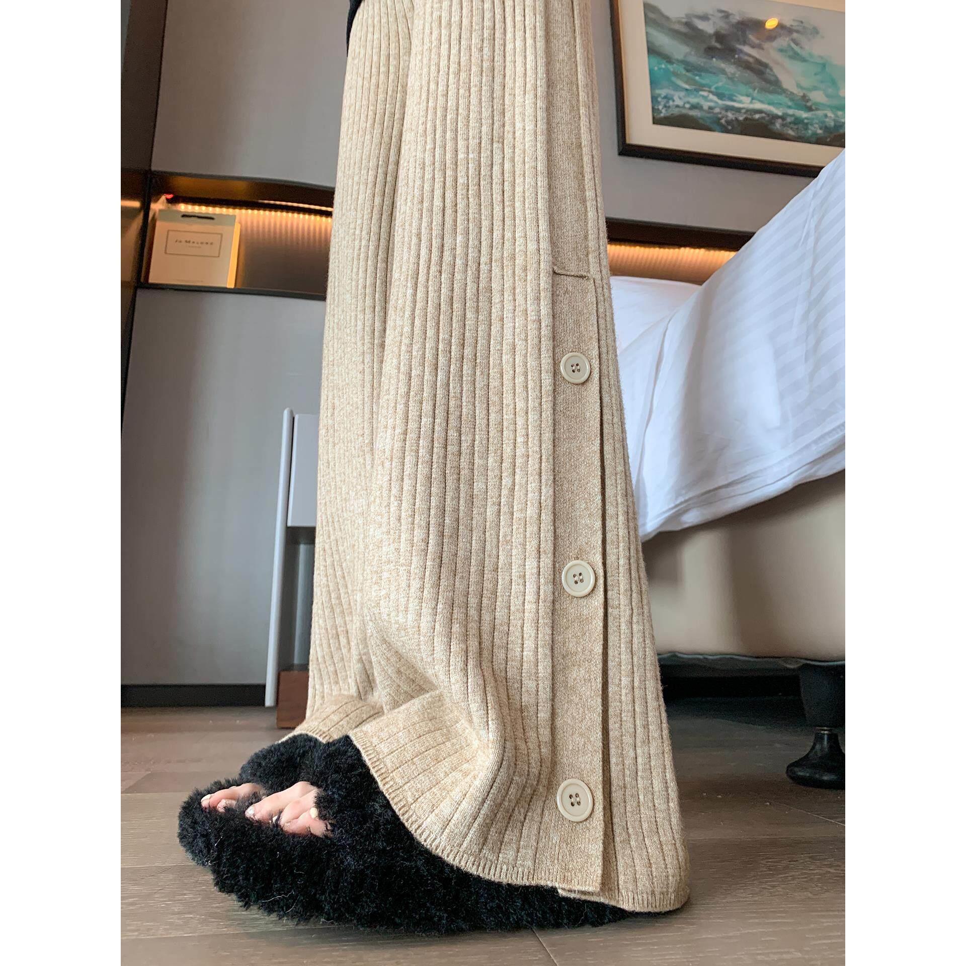 美拉德针织糯米裤子女秋季垂感高腰遮胯慵懒风休闲阔腿拖地毛线裤