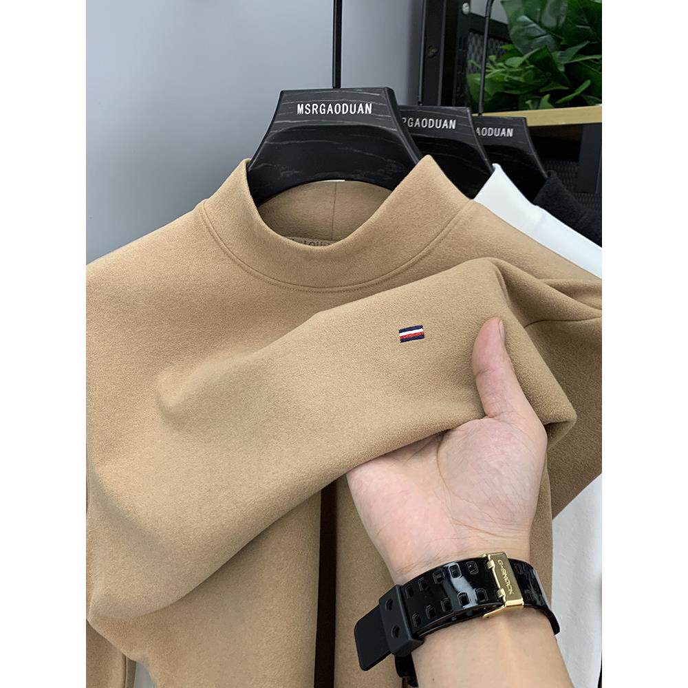 欧洲站潮牌德绒磨毛打底衫男半高领秋冬季保暖双面绒卫衣内搭长袖