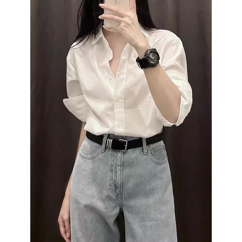 欧洲站长袖白色衬衫女2025年夏春秋新款高级感上班服通勤宽松上衣