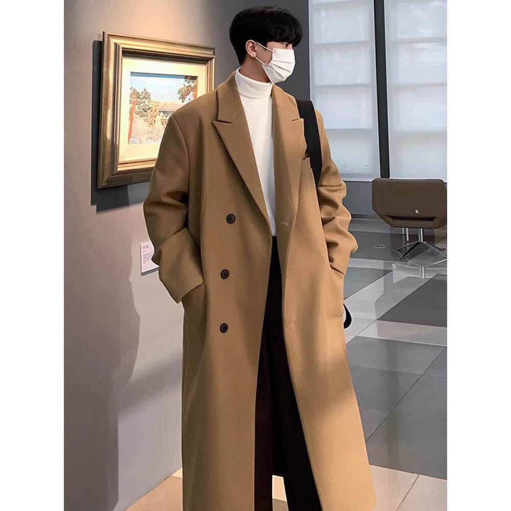 2025冬季毛呢大衣男士英伦风中长款过膝韩版宽松羊绒呢子风衣外套