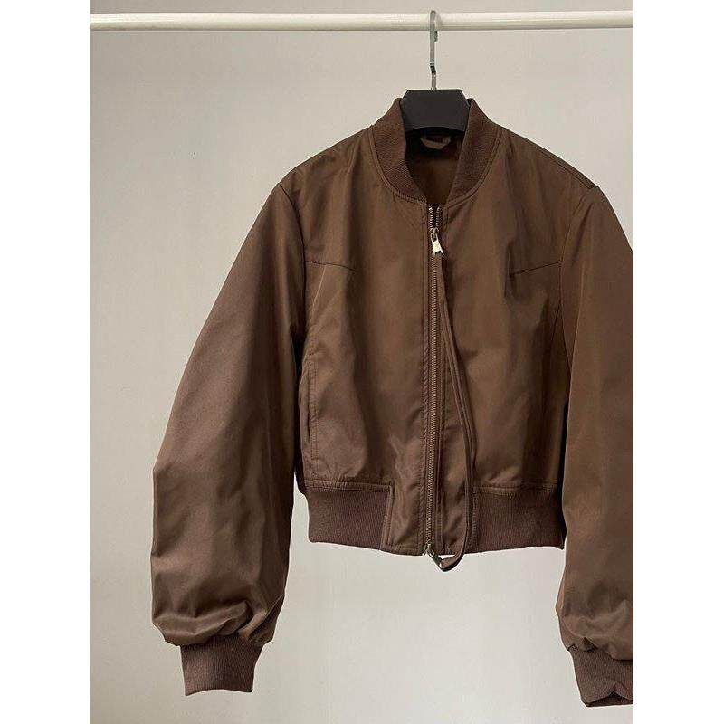 美式辣妹高腰短款飞行服夹克上衣女春秋季覆古立领棒球服百搭外套