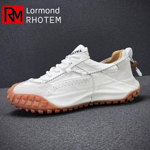 洛德蒙休闲运动男鞋2025春秋真皮爆款透气小白鞋男士厚底老爹鞋