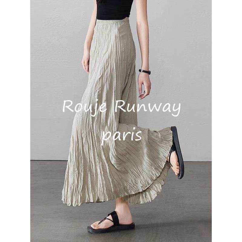 Rouje Runway三宅风压褶皱褶半身裙女拖地长裙春夏遮胯薄款A字裙