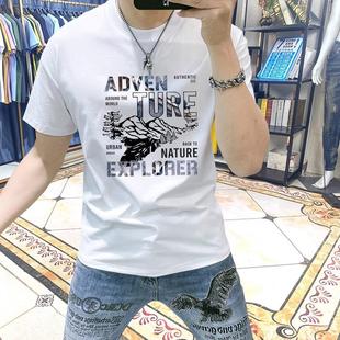 短袖 新款 香港潮牌男士 t恤夏季 帅气体恤上衣 修身 百搭印花圆领半袖