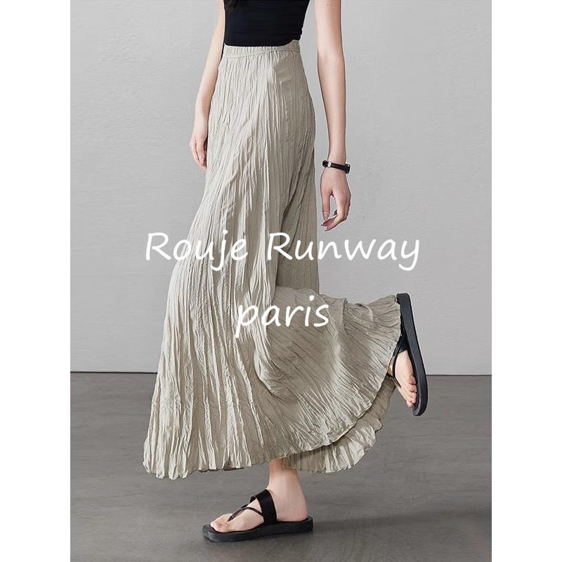 Rouje Runway三宅风压褶皱褶半身裙女拖地长裙春夏遮胯薄款A字裙