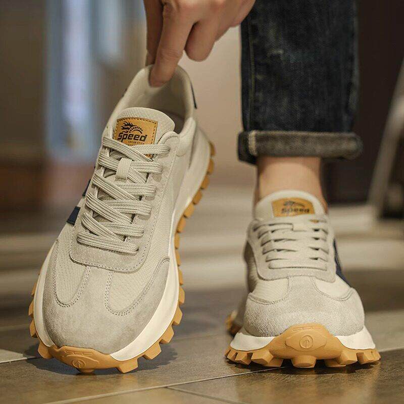 男鞋夏季透气2025新款百搭阿甘休闲 鞋翻毛皮运动鞋男士厚底老爹